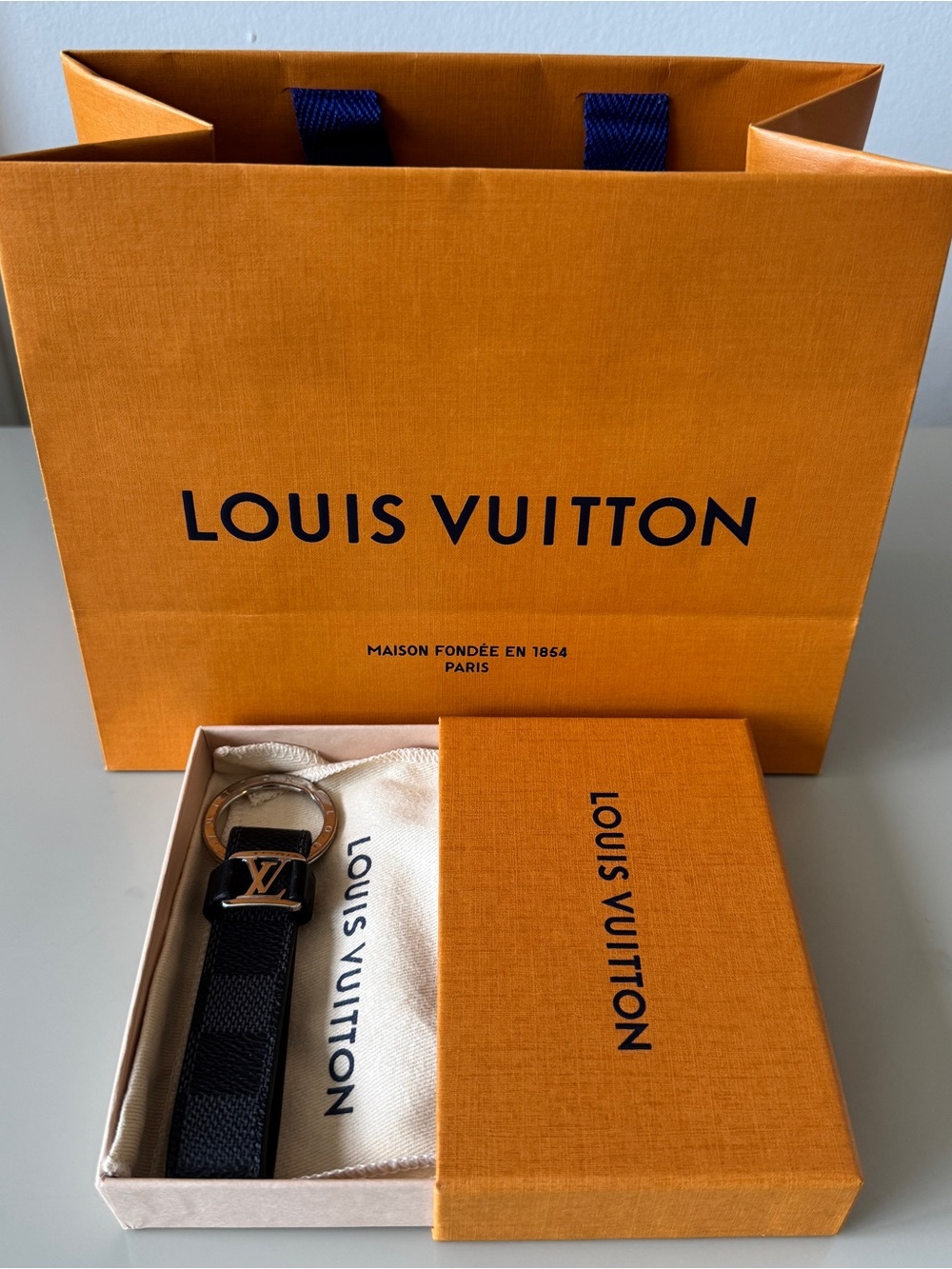 Louis Vuitton Black Leather Key Ring